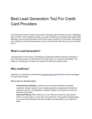 Best Lead Generation Tool For Credit Card Providers