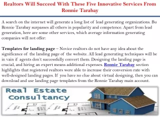 Realtors Will Succeed With These Five Innovative Services From Ronnie Tarabay