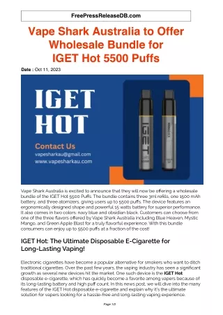 Vape Shark Australia to Offer Wholesale Bundle for IGET Hot 5500 Puffs