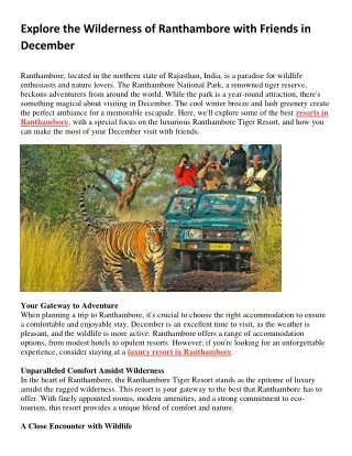 Explore the Wilderness of Ranthambore with Friends in December
