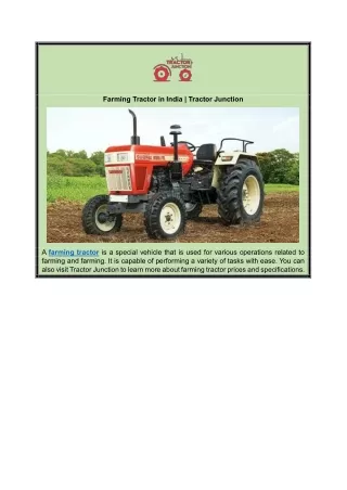 Farming Tractor in India - Tractor Junction