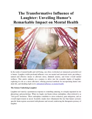 Transformative Influence of Laughter: Humor's Remarkable Impact on Mental Health