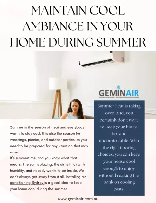 Maintain Cool Ambiance In Your Home During Summer