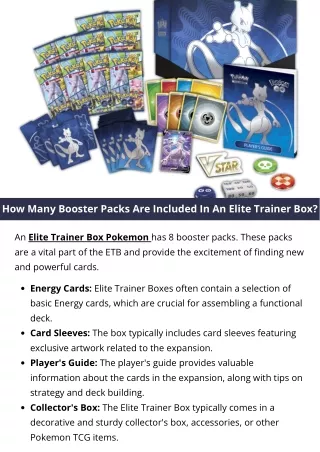 How Many Booster Packs Are Included In An Elite Trainer Box?