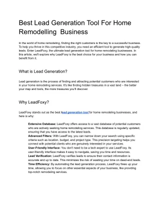 Best Lead Generation Tool For Home Remodelling  Business