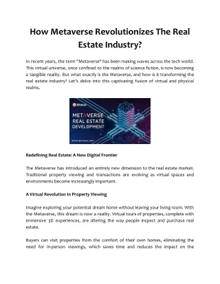 How Metaverse Revolutionizes The Real Estate Industry