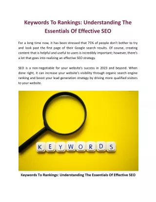 Keywords To Rankings - Understanding The Essentials Of Effective SEO