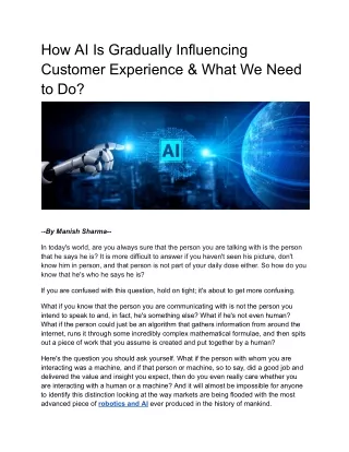 How AI Is Gradually Influencing Customer Experience & What We Need to Do