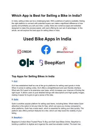 Which App is Best for Selling a Bike in India?