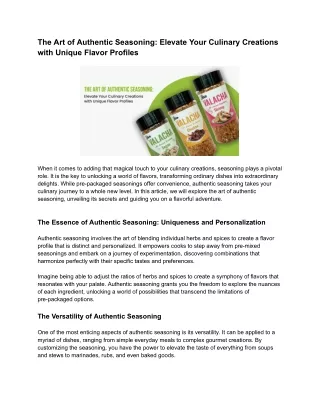 The Art of Authentic Seasoning_ Elevate Your Culinary Creations with Unique Flavor Profiles