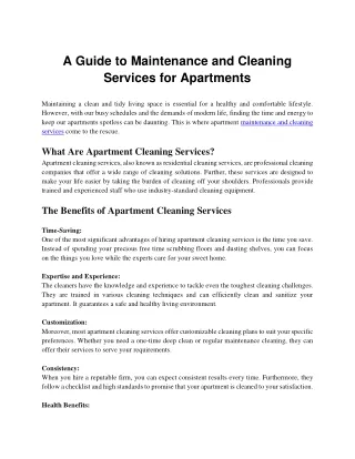 A Guide to Maintenance and Cleaning Services for Apartments