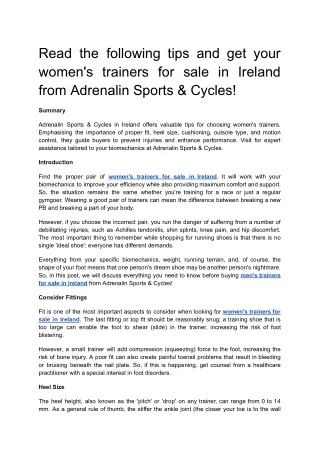 Read the following tips and get your women's trainers for sale in Ireland from Adrenalin Sports & Cycles!