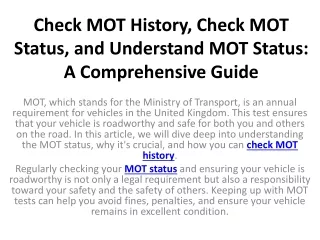 Check MOT History, Check MOT Status, and Understand MOT Status A Comprehensive Guide