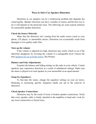 Ways to Solve Car Speaker Distortion