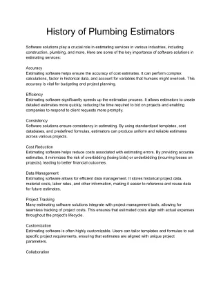 History of Plumbing Estimators