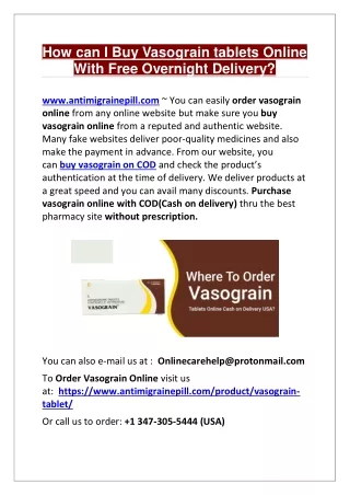 How can I Buy Vasograin tablets Online With Free Overnight Delivery