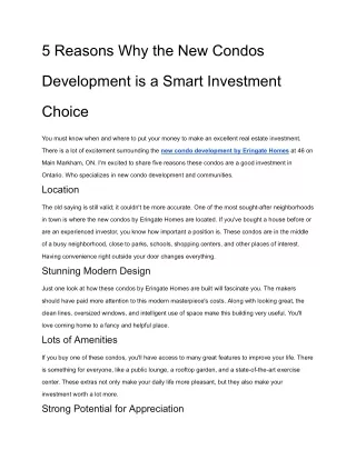 5 Reasons Why the New Condos Development is a Smart Investment Choice