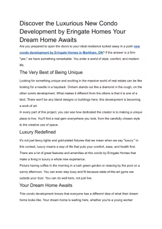 Discover the Luxurious New Condo Development by Eringate Homes Your Dream Home A