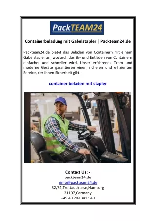 Containerbeladung mit Gabelstapler Packteam24.de