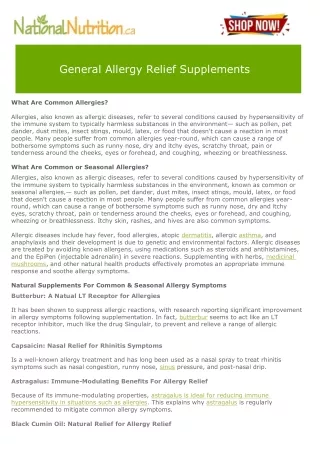 General Allergy Relief Supplements