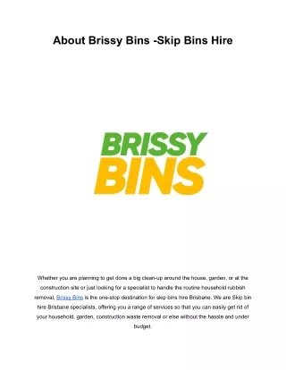 About Brissy Bins -Skip Bins Hire