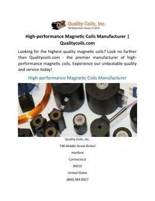 High-performance Magnetic Coils Manufacturer  Qualitycoils.com