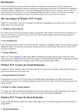 Develop a Modern Look with Window PVC Frames