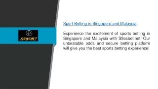 Sport Betting In Singapore And Malaysia S9asbet.net