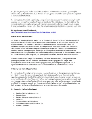 hydroxytyrosol market Size Manufacturers, Countries, Type And Application For Fo