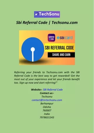 Sbi Referral Code  Techsonu.com