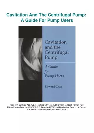 DOWNLOAD eBooks Cavitation And The Centrifugal Pump A Guide For Pump Users