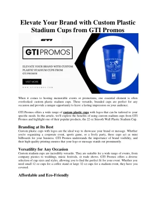 Custom Plastic Stadium Cups - Custom Cups with Logo