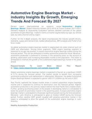 Automotive Engine Bearings Market -industry Insights By Growth 2027