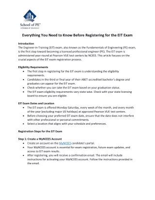 Everything You Need to Know Before Registering for the EIT Exam