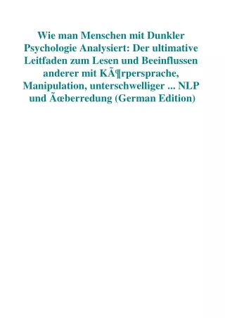 DOWNLOAD Book Wie man Menschen mit Dunkler Psychologie Analysiert Der ultimative