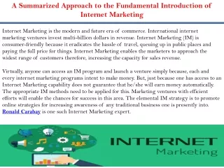 A Summarized Approach to the Fundamental Introduction of Internet Marketing