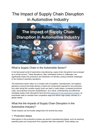 The Impact of Supply Chain Disruption in Automotive Industry