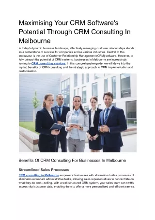 Maximising Your CRM Software's Potential Through CRM Consulting In Melbourne