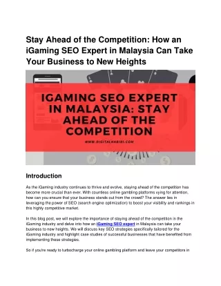 How an iGaming SEO Expert in Malaysia Can Take Your Business to New Heights