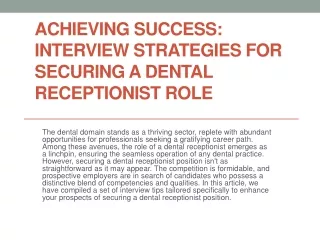 Achieving Success: Interview Strategies for Securing a Dental Receptionist Role