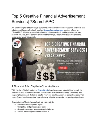 Top 5 Creative Financial Advertisement Services| 7SearchPPC