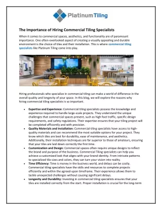 The Importance of Hiring Commercial Tiling Specialists