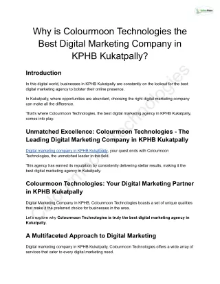 Why is Colourmoon Technologies the Best Digital Marketing Company in KPHB Kukatpally_