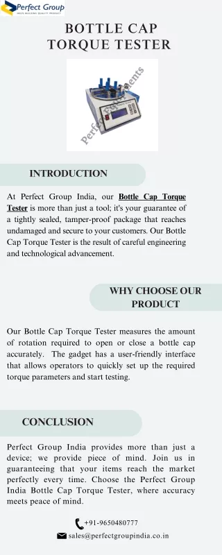 Bottle cap torque tester | Perfect Group India