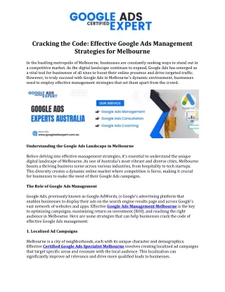 Cracking the Code Effective Google Ads Management Strategies for Melbourne