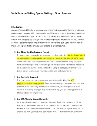 Tech Resume Writing Tips for Writing a Good Resume