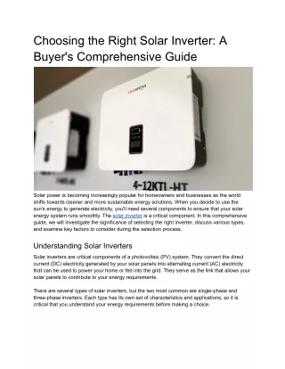 Choosing the Right Solar Inverter: A Buyer's Comprehensive Guide