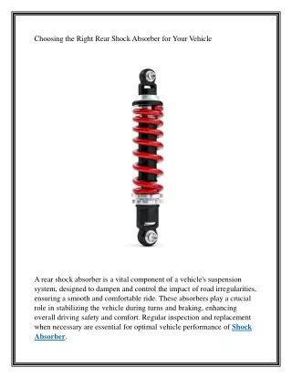 Choosing the Right Rear Shock Absorber for Your Vehicle