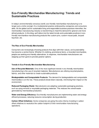 Eco-Friendly Merchandise Manufacturing Trends and Sustainable Practices
