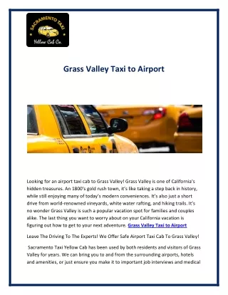 Grass Valley Taxi to Airport